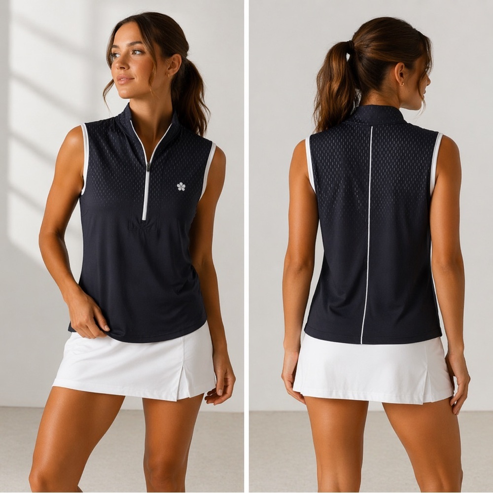 GG BLUE Sleeveless Golf Polo Black/White 1/4 Zip Front Sz XL Tennis Pickleball